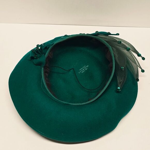 Vintage Deborah New York Green Wool Hat Derby Church Formal - Picture 4 of 10
